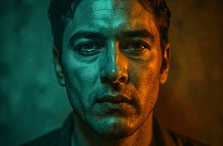 A face swap result rendered in warm sepia tones with soft grain texture, the inserted face blending naturally into a vintage Hollywood portrait setting, the overall image resembling an aged photograph from the golden era of cinema.